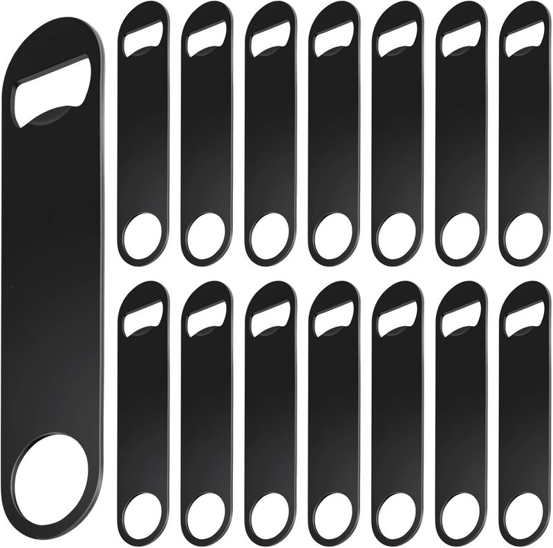 WEGAZ -15 Pack 7inch Black Stainless Steel Flat Beer Bottle Opener,Stainless Steel - Image 1